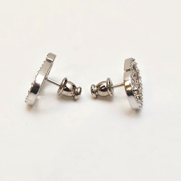 SOLD Dior Petit CD Stud Earrings Silver-Finish Metal with White Crystals - Picture 3 of 3